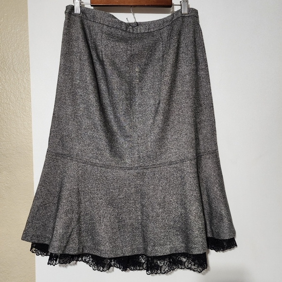 Coquette Dark Academia Wool Laced Fit Flare Midi Skirt - Picture 5 of 6